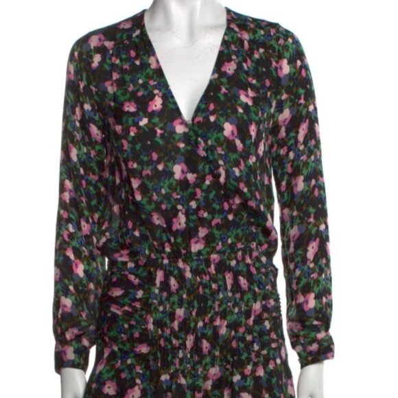 NWOT Veronica Beard Naomi Long Sleeve, Black Multi Floral Silk Mini DressXS $550 - Picture 4 of 13